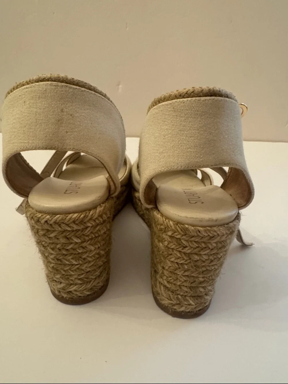 Stuart Weitzman Beige Canvas Espadrille Wedge Sandals Size 4B - Picture 5 of 10